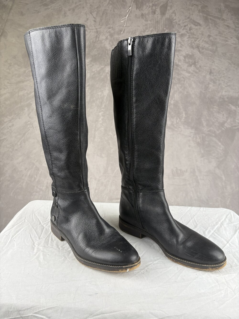 Franco Sarto Black Leather Knee-High Boots Size 7 - Picture 3 of 11